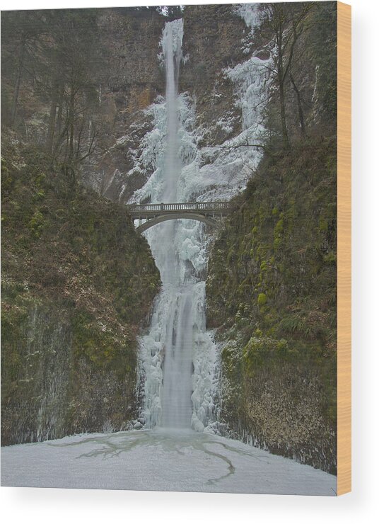 Frozen Multnomah Falls Wood Print featuring the photograph Frozen Multnomah Falls ffA by Todd Kreuter