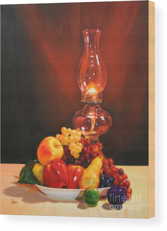 Lamp Wood Print featuring the painting Fruit Under Lamp Light by Jimmie Bartlett