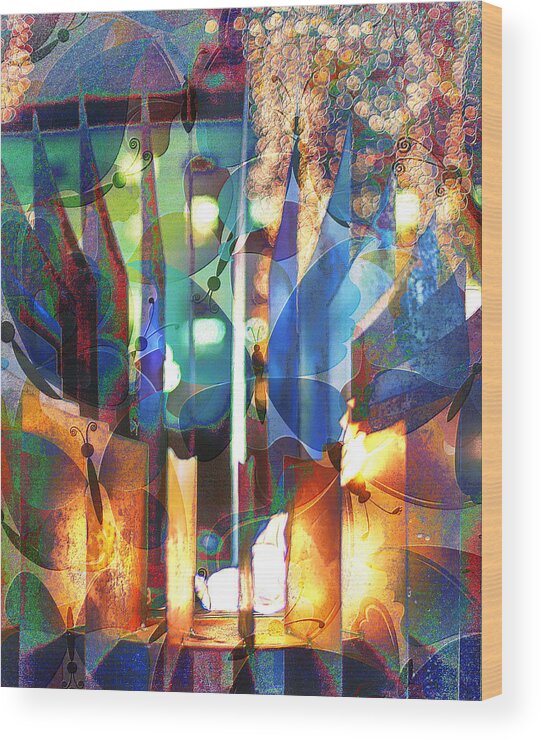 Abstract Wood Print featuring the photograph Funkidellic Fire Flight by Bill and Linda Tiepelman