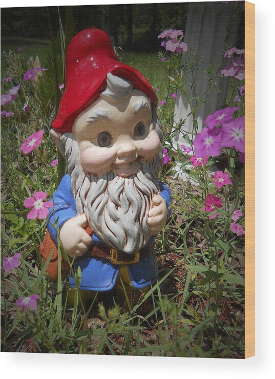 Garden Wood Print featuring the photograph Garden Gnome by Judy Hall-Folde