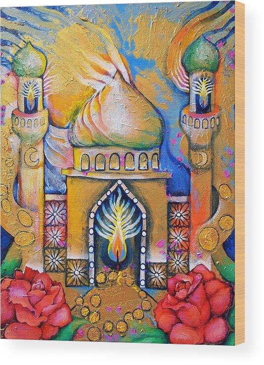Masjid Wood Print featuring the painting Garden Lantern in a Place Where the Mind Travels by Corey Habbas
