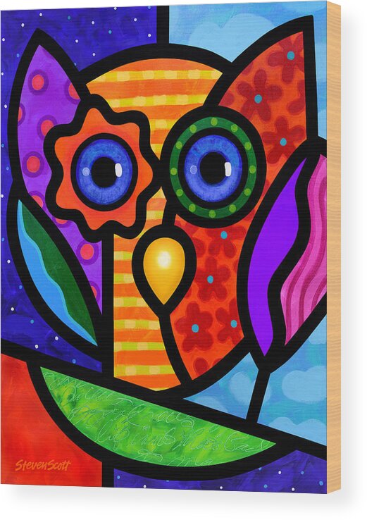 Owl Wood Print featuring the painting Garden Owl by Steven Scott