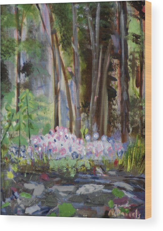 Wood Trail Flower Garden Rock Forest Path Walkway Wood Print featuring the painting Gateway At The Balsams by Michael Daniels