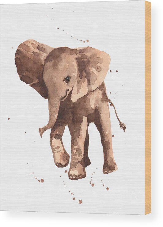 Elephant Wood Print featuring the painting Gentle Graham Elephant by Alison Fennell