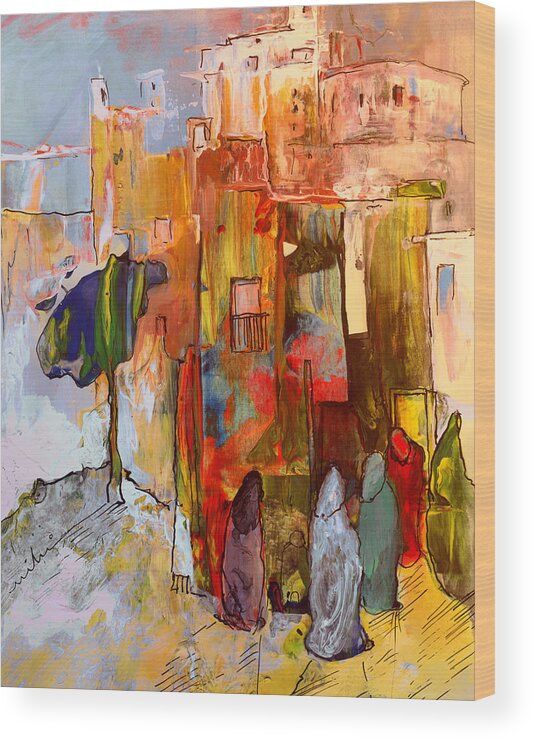 Travel Wood Print featuring the painting Going to The Medina in Morocco by Miki De Goodaboom