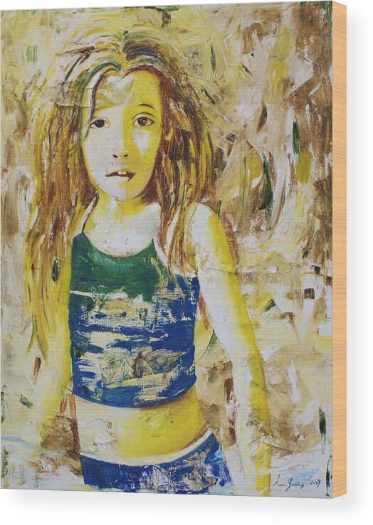 Portrait Wood Print featuring the painting Golden Dreams by Elsa Zarduz