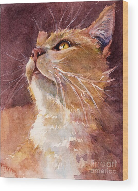 Cat Wood Print featuring the painting Golden Eyes by Judith Levins