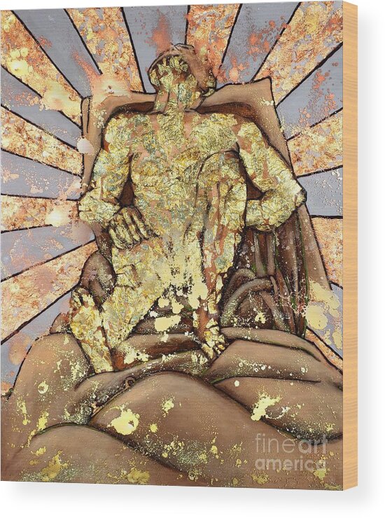 Golden Man Wood Print featuring the painting Golden Man On The Precipice by Cynthia Parsons