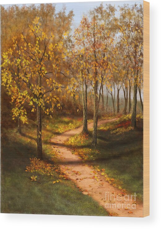 Landscapes Wood Print featuring the painting Golden Path by Sena Wilson