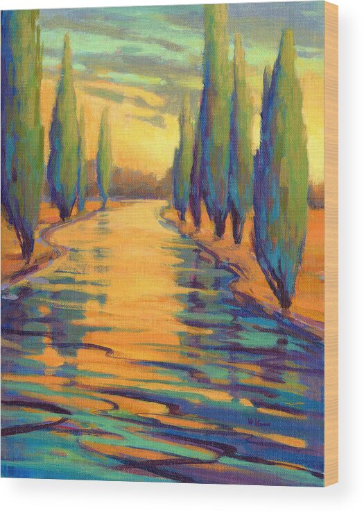 Cypress Wood Print featuring the painting Golden Silence 3 by Konnie Kim