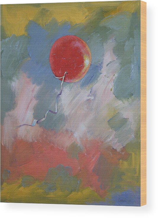 Goodbye Wood Print featuring the painting Goodbye Red Balloon by Michael Creese