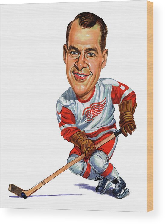 Hockey Wood Print featuring the painting Gordie Howe by Art 