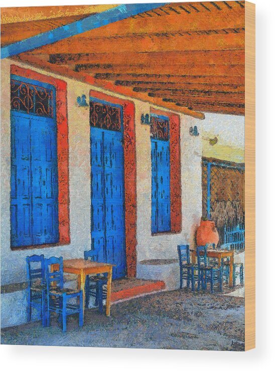 Rossidis Wood Print featuring the painting Greek cafe by George Rossidis