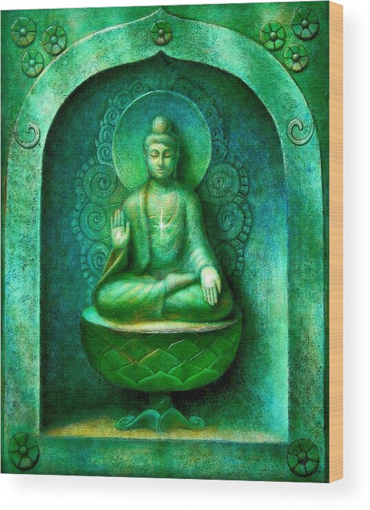 Buddha Wood Print featuring the painting Green Buddha by Sue Halstenberg