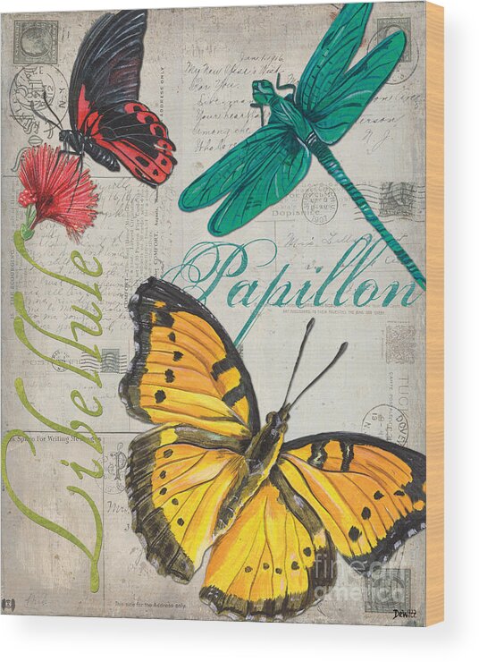 Butterfly Wood Print featuring the painting Grey Postcard Butterflies 3 by Debbie DeWitt