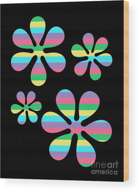 70s Wood Print featuring the digital art Groovy Flowers 4 by Donna Mibus