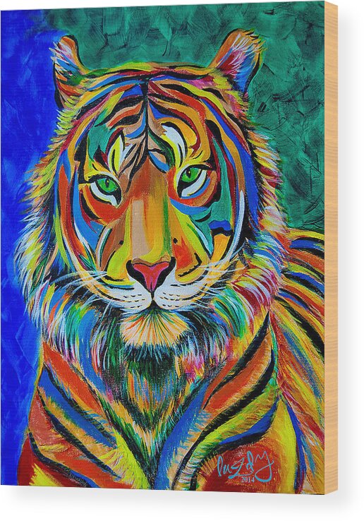 Tiger Wood Print featuring the painting Guardian of Aura by Luzdy Rivera