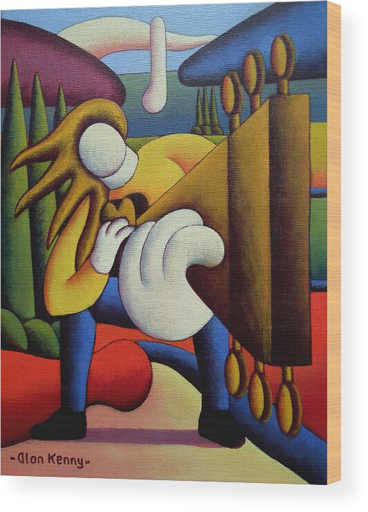 Rock Wood Print featuring the painting Guitar man by Alan Kenny