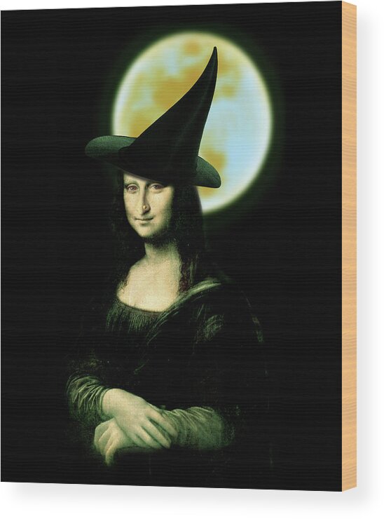 Mona Lisa Wood Print featuring the digital art Halloween Witch Mona Lisa by Gravityx9  Designs