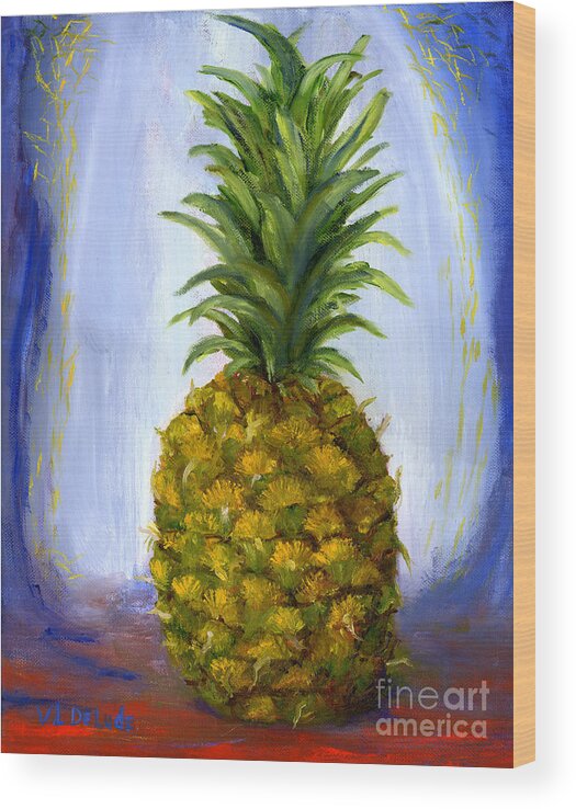 Pineapple Wood Print featuring the painting Hand Painted Pineapple Fruit by Lenora De Lude