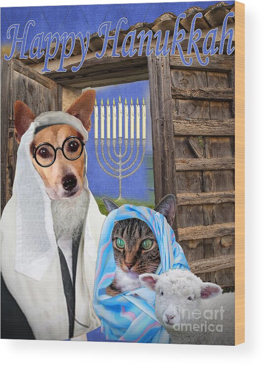 Canine Thanksgiving Wood Print featuring the digital art Happy Hanukkah -3 by Kathy Tarochione