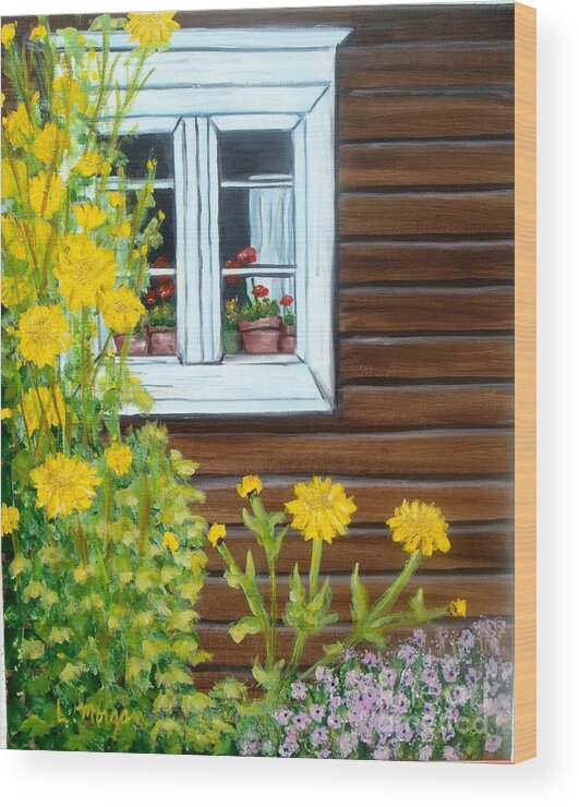 Window Wood Print featuring the painting Happy Homestead by Laurie Morgan