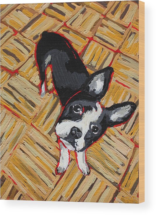 Boston Terrier Wood Print featuring the painting Head Tilts by Bridget Brummel