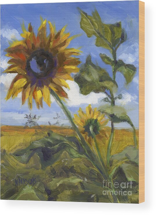Sunflower Wood Print featuring the painting Here's Looking at You Kid by Nancy Parsons
