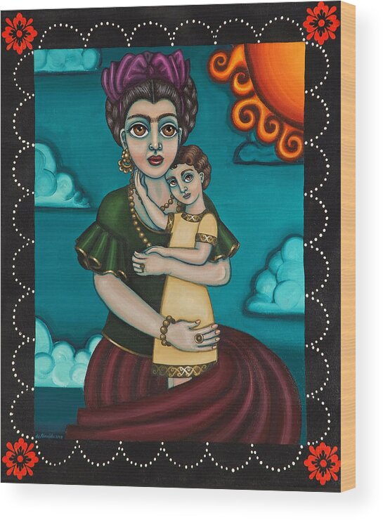Folk Art Wood Print featuring the painting Holding Diegito by Victoria De Almeida