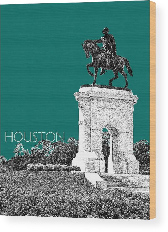 Architecture Wood Print featuring the digital art Houston Sam Houston Monument - Sea Green by DB Artist