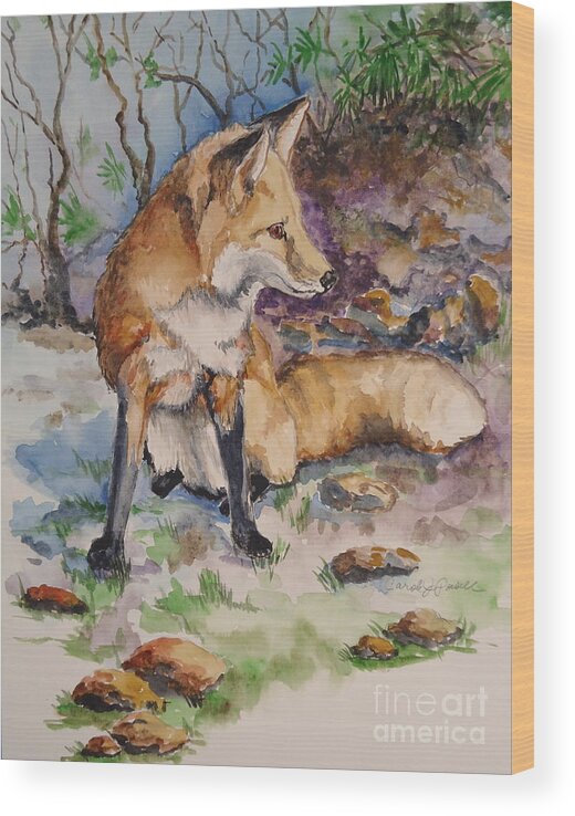 Fox Wood Print featuring the painting I Hear the Dogs by Carole Powell
