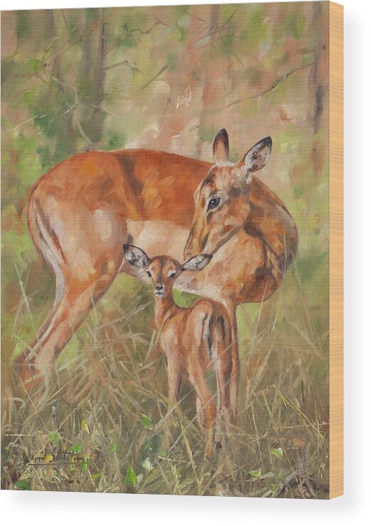 Impala Wood Print featuring the painting Impala Antelop by David Stribbling