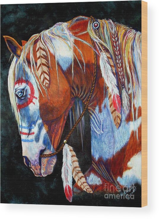 Indian Wood Print featuring the painting Indian War Pony by Amanda Hukill