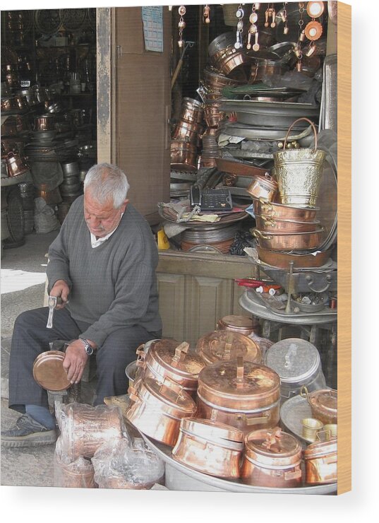 Copper Wood Print featuring the photograph Iran Isfahan Copper Artisan by Lois Ivancin Tavaf