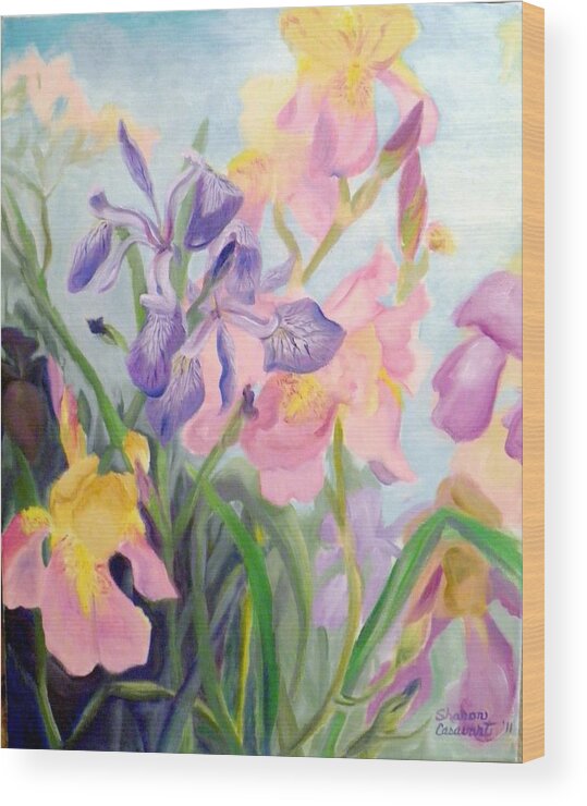 Iris Wood Print featuring the painting Iris Medley by Sharon Casavant