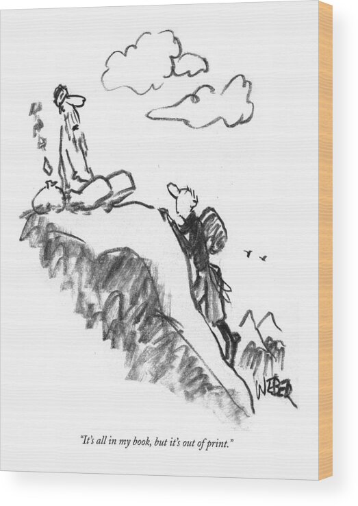 
(guru On Mountain Top To Climber.) Writers Wood Print featuring the drawing It's All In My Book by Robert Weber