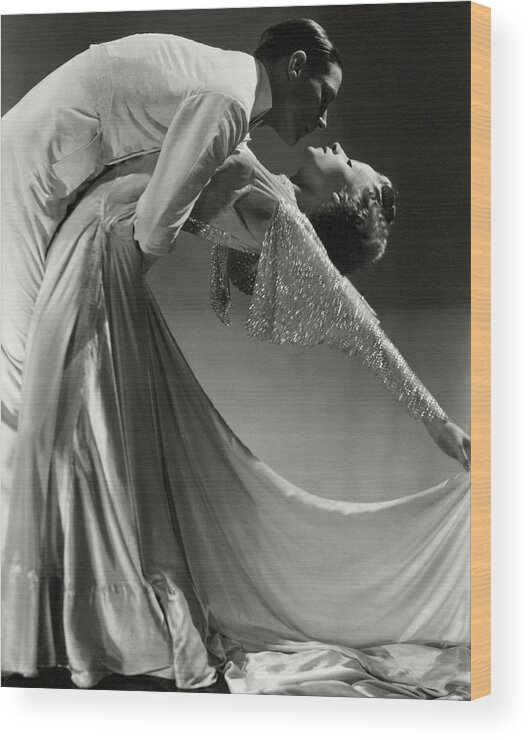 Dance Entertainment Studio Shot Two People People Standing Dancer Dancing Dipping Jack Holland June Hart Dress 20-24 Years Young Adult 20s Adult Female Young Woman Young Adult Woman Male Young Man Young Adult Man Looking At Each Other Bending Over #condenastvanityfairphotograph Wood Print featuring the photograph Jack Holland And June Hart Dancing by Horst P. Horst