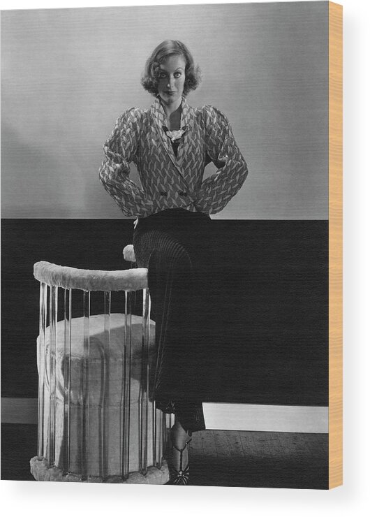 Studio Shot Wood Print featuring the photograph Joan Crawford Wearing A Schiaparelli Dress by Edward Steichen