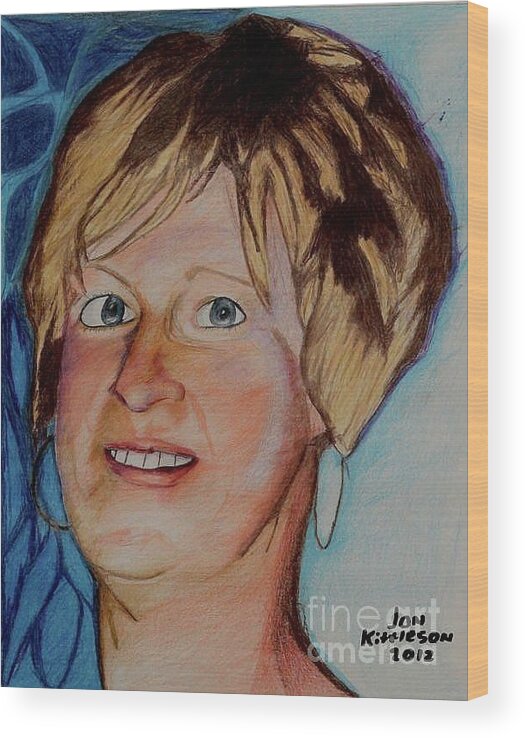 Portrait Wood Print featuring the drawing Jodi by Jon Kittleson