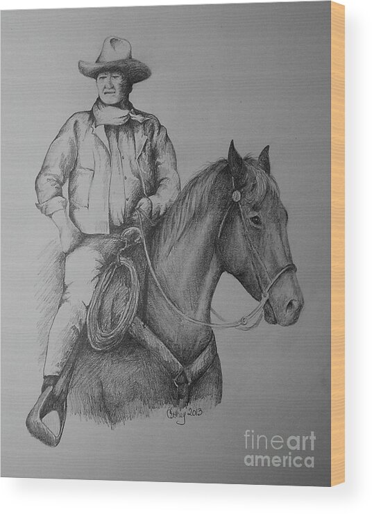 John Wayne Wood Print featuring the drawing John Wayne by Catherine Howley