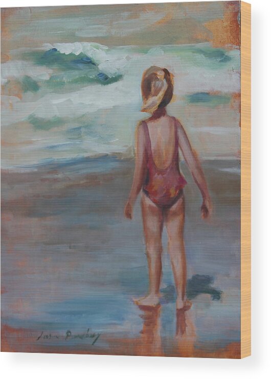 Beach Wood Print featuring the painting Jumping Waves by Susan Bradbury
