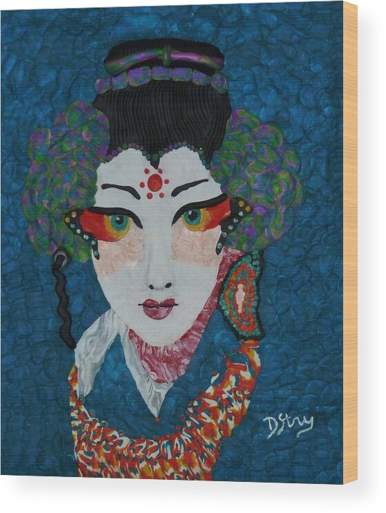 Kabuki Wood Print featuring the mixed media Kabuki by Deborah Stanley