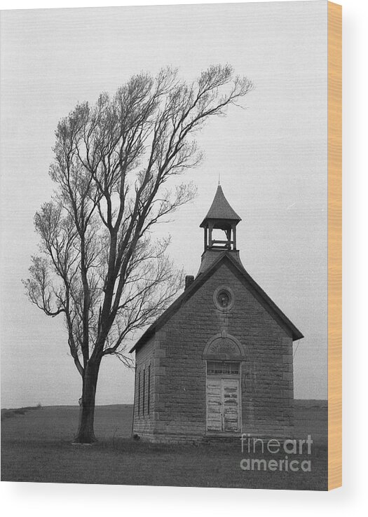 Kansas Wood Print featuring the photograph Kansas Schoolhouse by Crystal Nederman