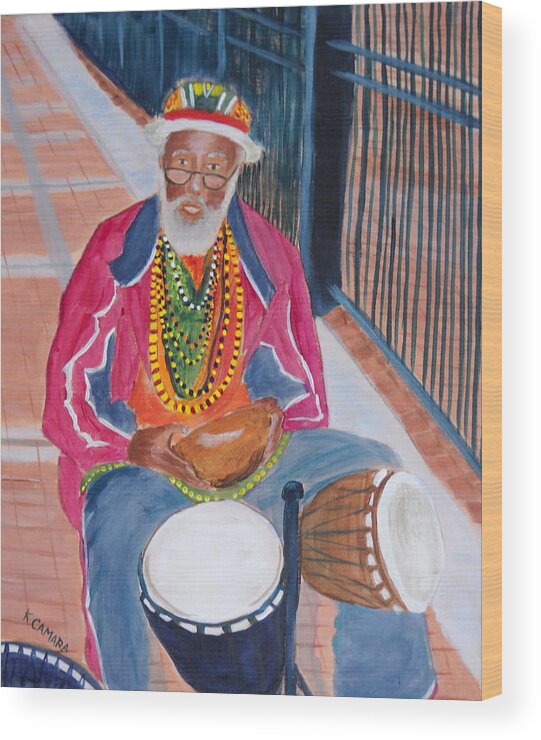 Portraits Wood Print featuring the painting Key West Street Musician by Kathie Camara