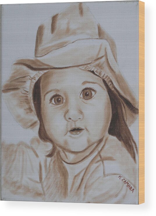 Portraits Wood Print featuring the painting Kids in Hats - Serenity by Kathie Camara