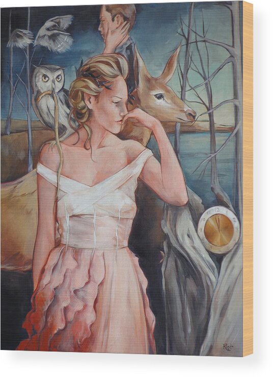 Woman Wood Print featuring the painting Knowledge of Time by Jacqueline Hudson