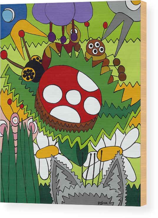 Garden Wood Print featuring the painting Lady Bug by Rojax Art