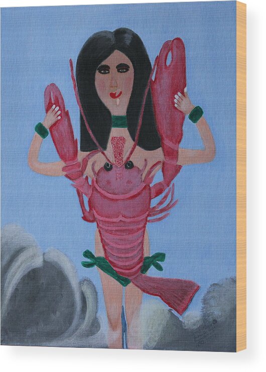 All Products Wood Print featuring the painting Lady Lobster by Lorna Maza