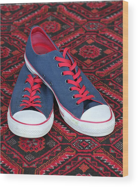 Converse All Star Shoes Wood Print featuring the photograph Lance's Shoes by E Faithe Lester