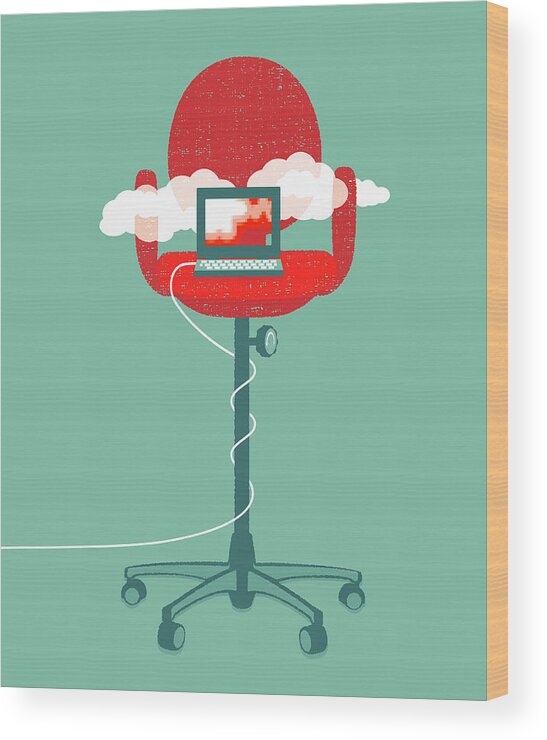Absence Wood Print featuring the photograph Laptop Cloud Computing On Tall Office by Ikon Ikon Images